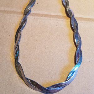 Braided Herringbone Silver Chain  18"